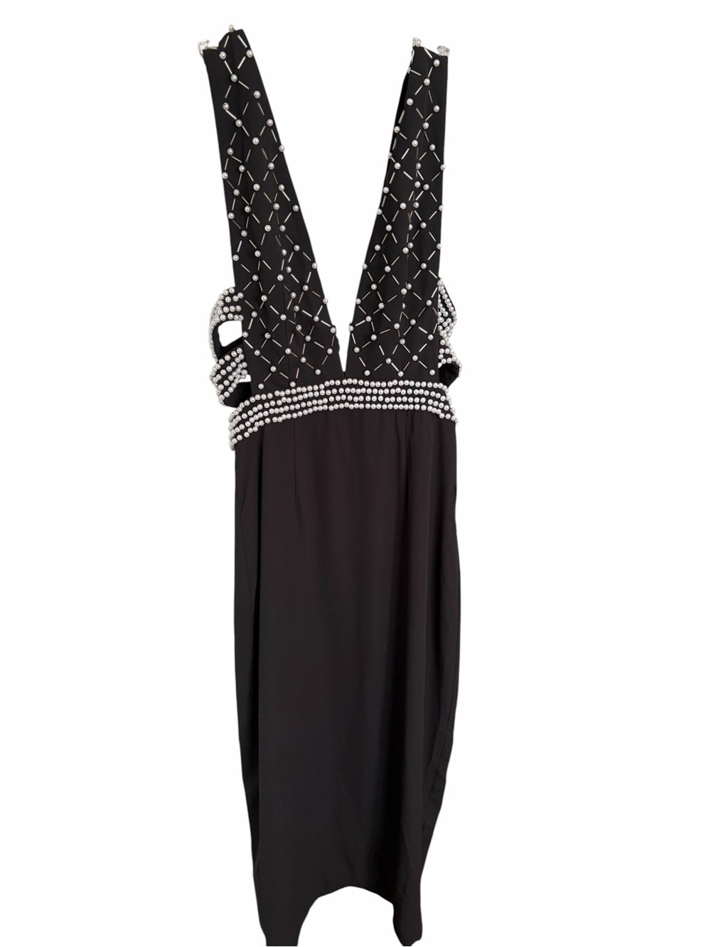 Fame and Partners Black V-Neck Embellished Cocktail Dress